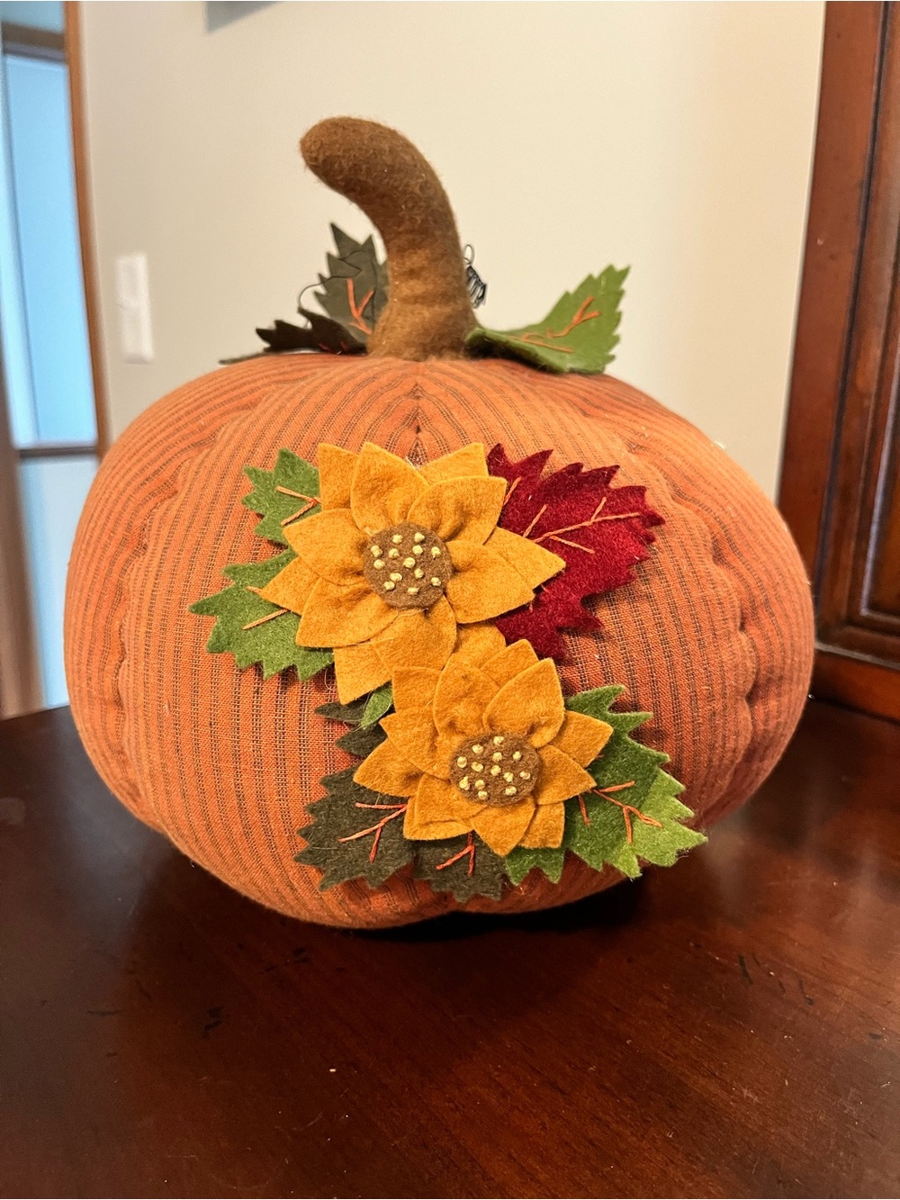 Autumn Orange Plush Pumpkin with Sunflower Accents - Home Accents